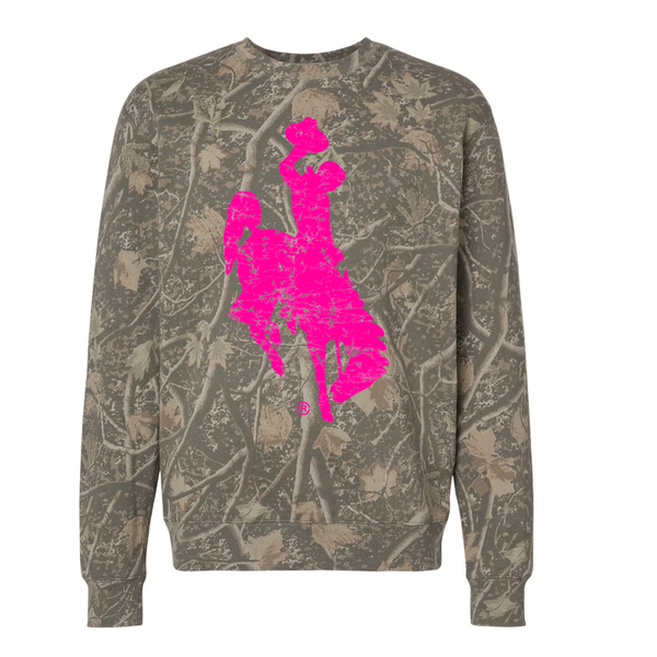 Heavyweight Deadwood Camo/Jumbo Neon Pink Steamboat Crewneck