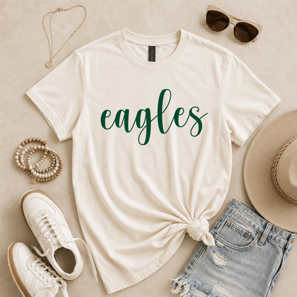Vintage White/Eagles Script Heavyweight Garment Dyed Bella Canvas Tee