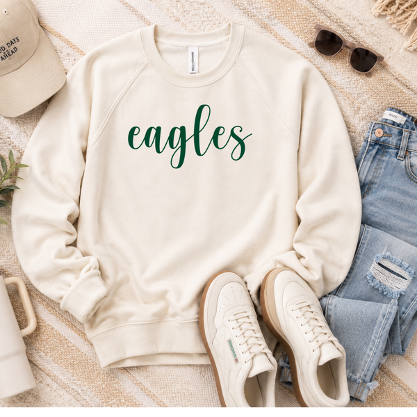 Bella Canvas Natural/Forest Eagles Script Crewneck
