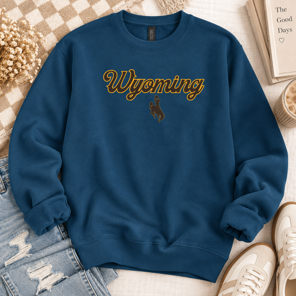 Neptune Blue District Made /Script Wyoming Crewneck