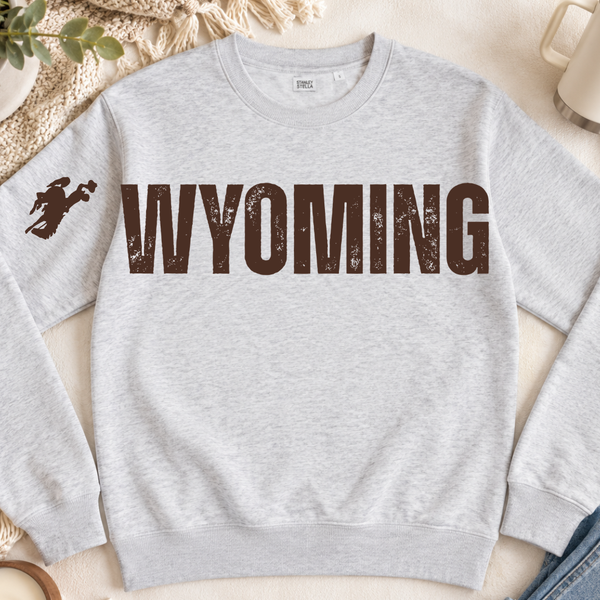 WOMENS's Heather Gray/Distressed Wyoming Midlength Crew