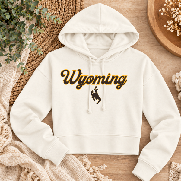 Modest Crop Gardenia Hoodie/Script Wyoming