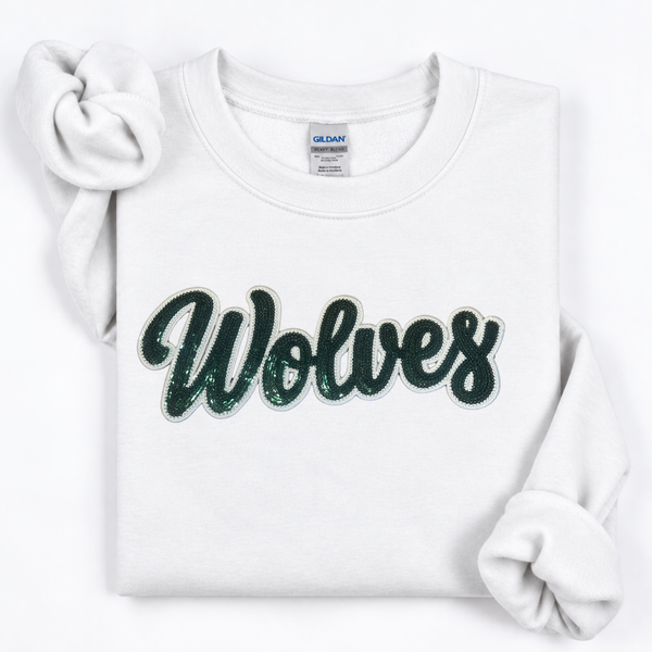Forest Green (Green River) Sequin Wolves Crewneck