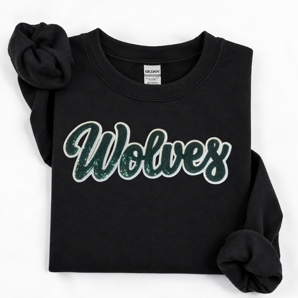 Forest Green (Green River) Sequin Wolves Crewneck