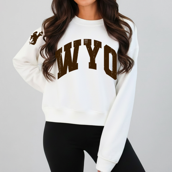 White/Brown Jumbo WYO with Sleeve Detail Crewneck