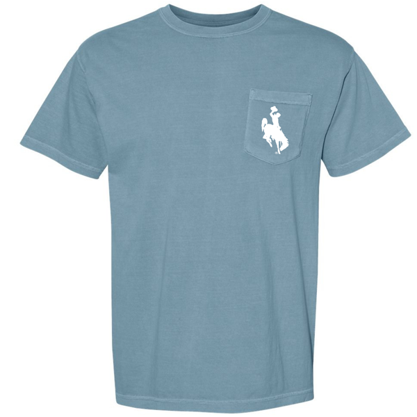 SHORT Sleeve Ice Blue/White Steamboat Pocket Comfort Colors Tee