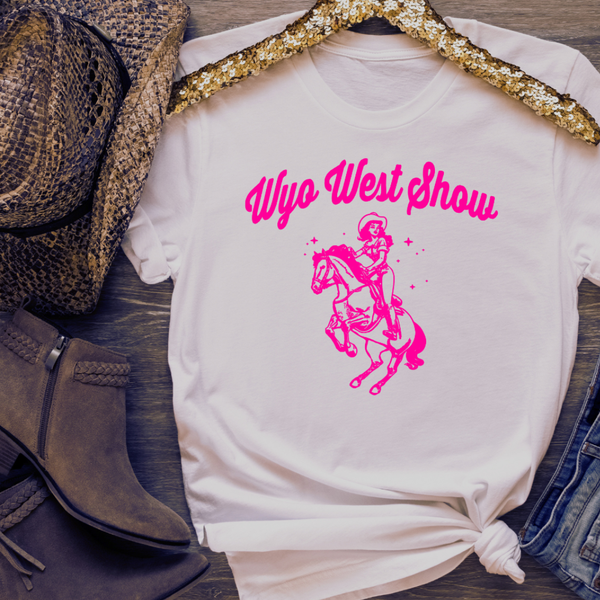 White/Pink Wyo West Show Bella Canvas Tee