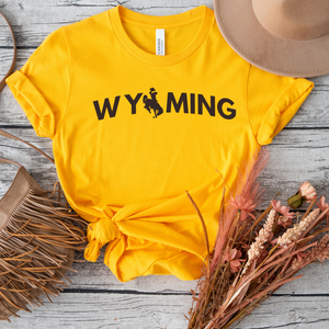 Gold/Chocolate Arch Wyoming Bella Canvas T-Shirt