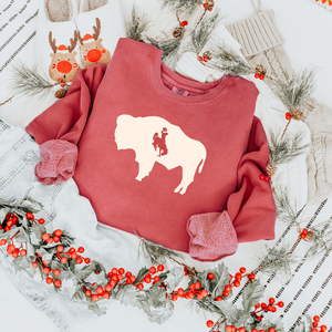 Crimson/Ivory Buffalo Garment Washed Crewneck in