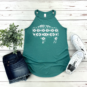 Tribal Buffalo/Eucalyptus Blue Rocker Tank