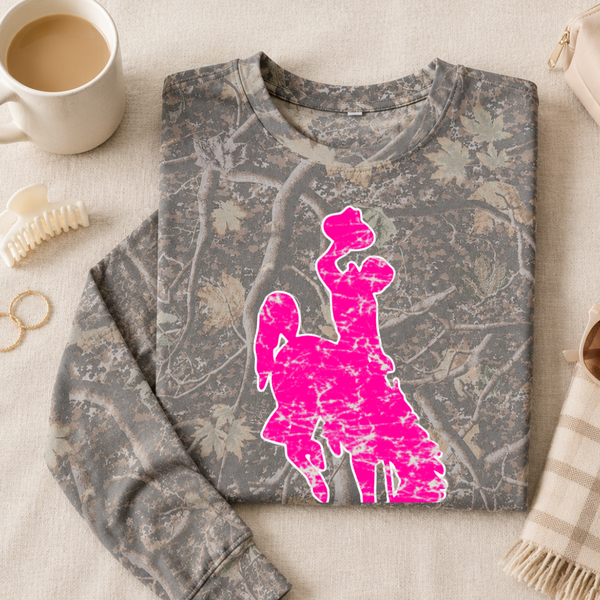 LONG SLEEVE TEE  Deadwood Camo/Jumbo Neon Pink White Outline Steamboat