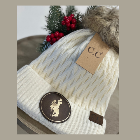 CC Ivory Honey Comb Pom Beanie