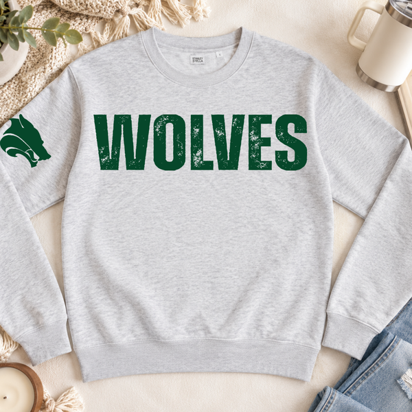 Wolves Distressed Women's Midlength Crew