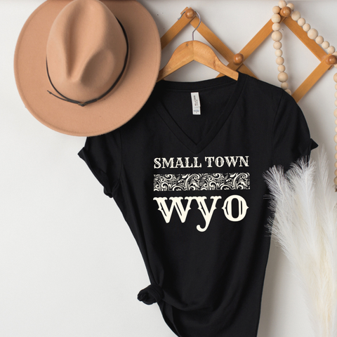 Black V-Neck/Ivory Small Town Triblend Tee