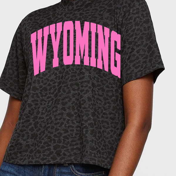 WOMEN's Boxy LAT Black Leopard/Pink Varsity Tee
