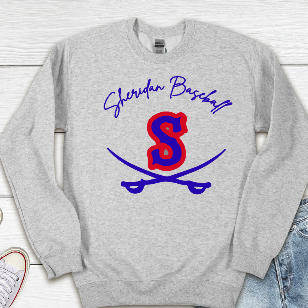 Sheridan Baseball Royal Script Gildan Crewneck Sweatshirt